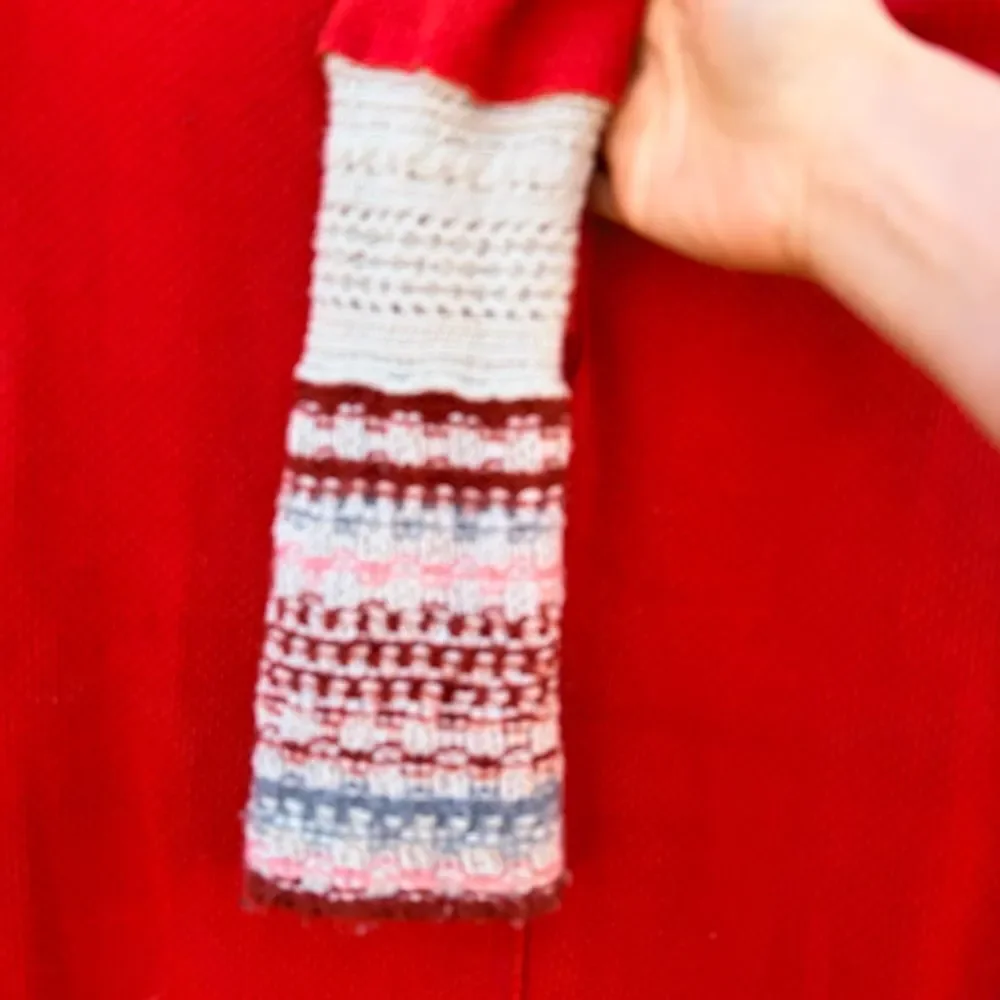 Free People Orange Red Thermal Ribbed Top Boho Contrast Knit Sleeve Henley LS M